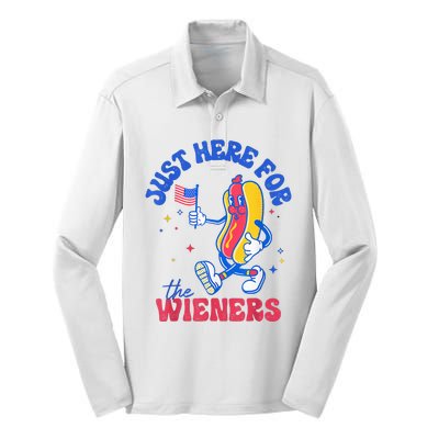 IM Just Here For The Wieners Funny Fourth Of July Hot Dog Silk Touch Performance Long Sleeve Polo