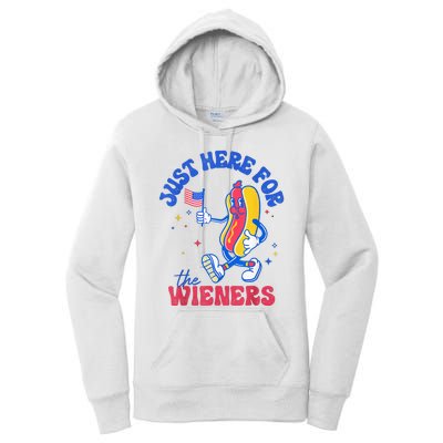 IM Just Here For The Wieners Funny Fourth Of July Hot Dog Women's Pullover Hoodie