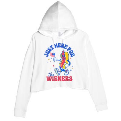 IM Just Here For The Wieners Funny Fourth Of July Hot Dog Crop Fleece Hoodie