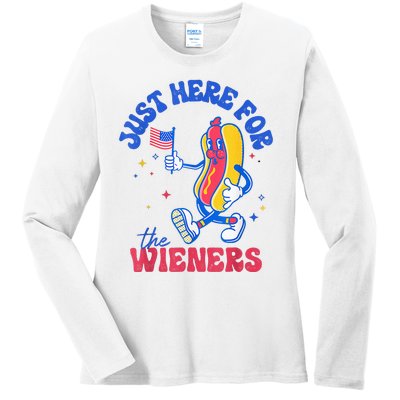 IM Just Here For The Wieners Funny Fourth Of July Hot Dog Ladies Long Sleeve Shirt