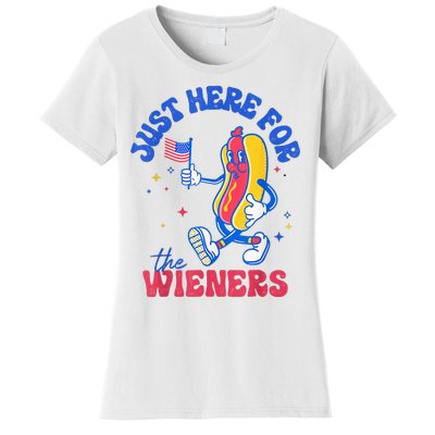 IM Just Here For The Wieners Funny Fourth Of July Hot Dog Women's T-Shirt