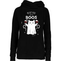 IM Just Here For The Boos Halloween Cat Ghost Womens Funnel Neck Pullover Hood