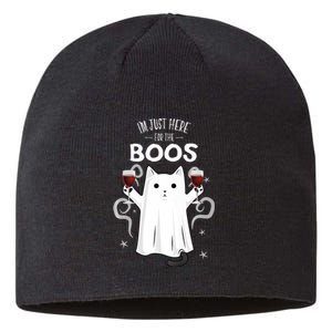 IM Just Here For The Boos Halloween Cat Ghost Sustainable Beanie