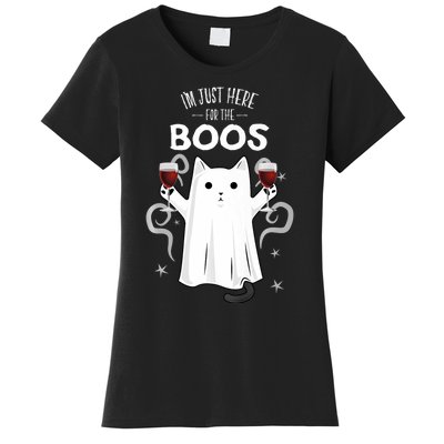 IM Just Here For The Boos Halloween Cat Ghost Women's T-Shirt