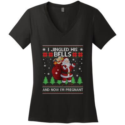 I Jingled His Bells IM Pregnant Ugly Xmas Sweater Funny Women's V-Neck T-Shirt