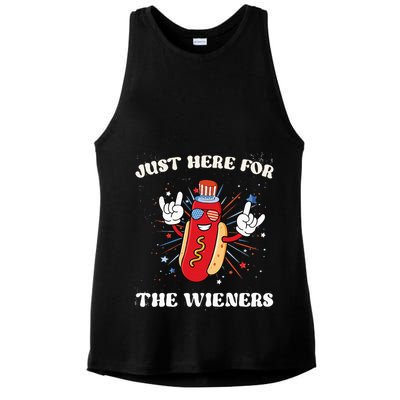 IM Just Here For The Wieners Fourth Of July Hot Dog Ladies PosiCharge Tri-Blend Wicking Tank