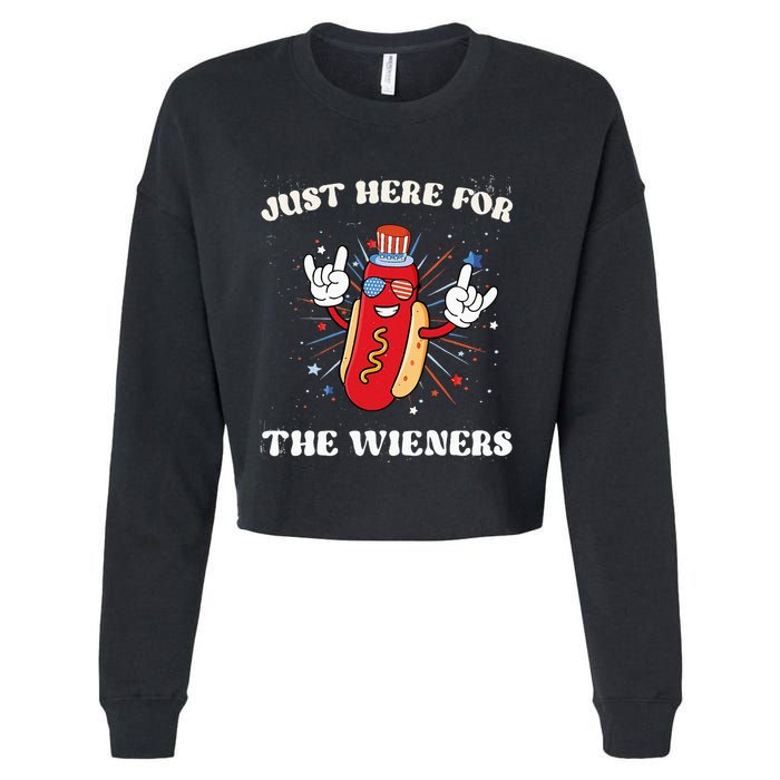 IM Just Here For The Wieners Fourth Of July Hot Dog Cropped Pullover Crew