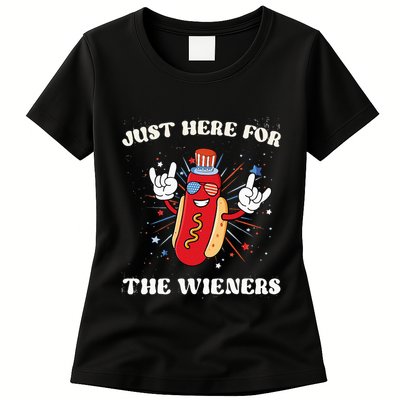 IM Just Here For The Wieners Fourth Of July Hot Dog Womens T-Shirt