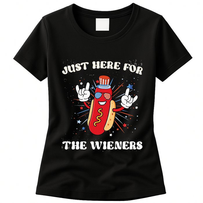IM Just Here For The Wieners Fourth Of July Hot Dog Womens T-Shirt