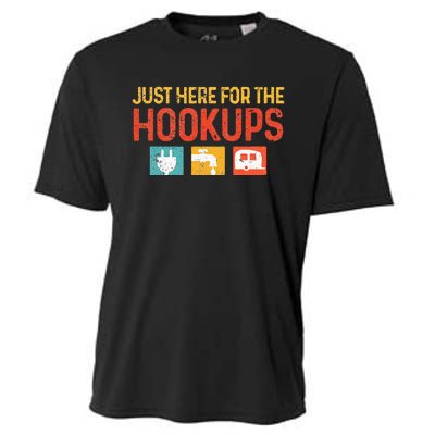 I'm Just Here For The Hookups Funny Camp RV Camper Camping Cooling Performance Crew T-Shirt