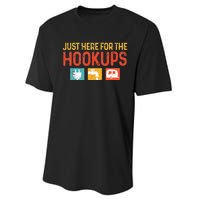 I'm Just Here For The Hookups Funny Camp RV Camper Camping Performance Sprint T-Shirt