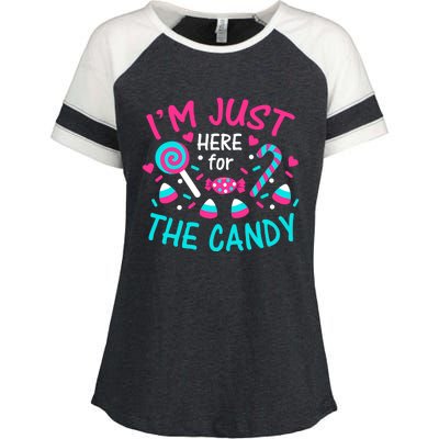 IM Just Here For The Candy Halloween Enza Ladies Jersey Colorblock Tee