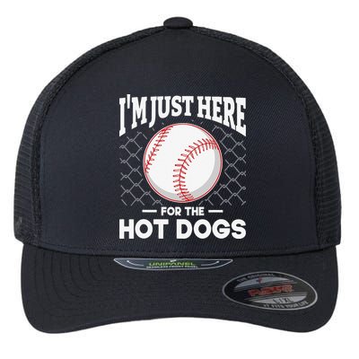 I'm Just Here For The Hot Dogs Summer Baseball Game Hotdog Flexfit Unipanel Trucker Cap