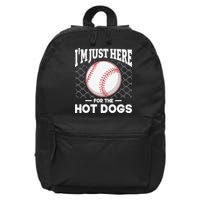 I'm Just Here For The Hot Dogs Summer Baseball Game Hotdog 16 in Basic Backpack