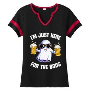 IM Just Here For The Boos Funny Halloween Ghost Ladies Halftime Notch Neck Tee