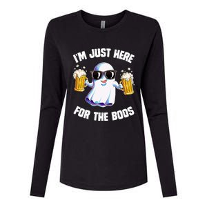 IM Just Here For The Boos Funny Halloween Ghost Womens Cotton Relaxed Long Sleeve T-Shirt