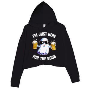 IM Just Here For The Boos Funny Halloween Ghost Crop Fleece Hoodie