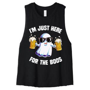 IM Just Here For The Boos Funny Halloween Ghost Women's Racerback Cropped Tank