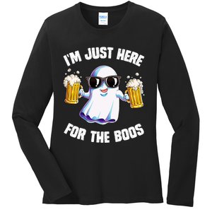 IM Just Here For The Boos Funny Halloween Ghost Ladies Long Sleeve Shirt