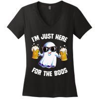 IM Just Here For The Boos Funny Halloween Ghost Women's V-Neck T-Shirt