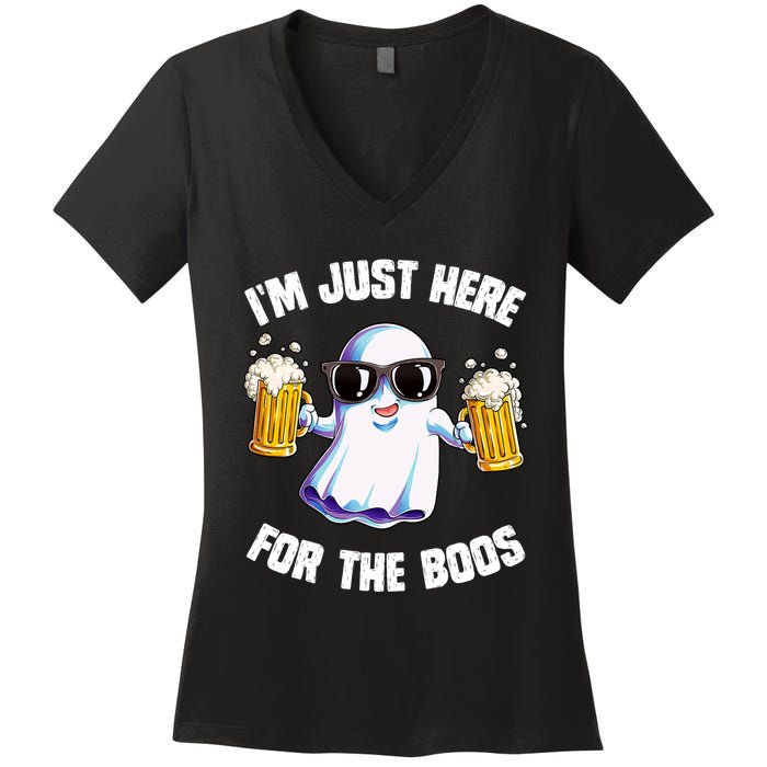 IM Just Here For The Boos Funny Halloween Ghost Women's V-Neck T-Shirt