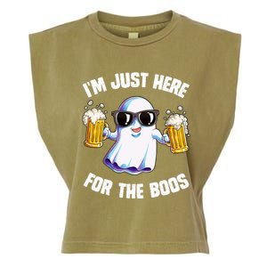 IM Just Here For The Boos Funny Halloween Ghost Garment-Dyed Women's Muscle Tee