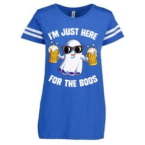 IM Just Here For The Boos Funny Halloween Ghost Enza Ladies Jersey Football T-Shirt