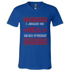 I Jingled His Bells And Now IM Pregnant Funny Christmas Cute Gift V-Neck T-Shirt