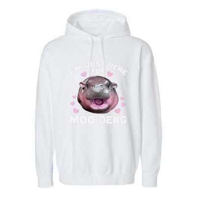 IM Just Here For Moo Deng Cute Baby Hippo Bouncy Souvenir Garment-Dyed Fleece Hoodie