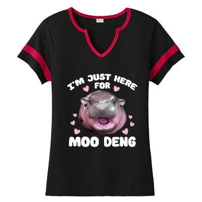 IM Just Here For Moo Deng Cute Baby Hippo Bouncy Souvenir Ladies Halftime Notch Neck Tee