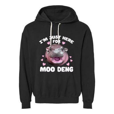 IM Just Here For Moo Deng Cute Baby Hippo Bouncy Souvenir Garment-Dyed Fleece Hoodie