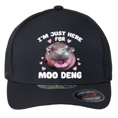 IM Just Here For Moo Deng Cute Baby Hippo Bouncy Souvenir Flexfit Unipanel Trucker Cap