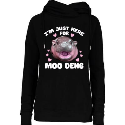 IM Just Here For Moo Deng Cute Baby Hippo Bouncy Souvenir Womens Funnel Neck Pullover Hood