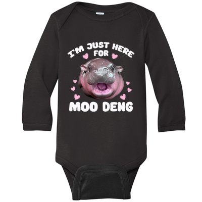 IM Just Here For Moo Deng Cute Baby Hippo Bouncy Souvenir Baby Long Sleeve Bodysuit