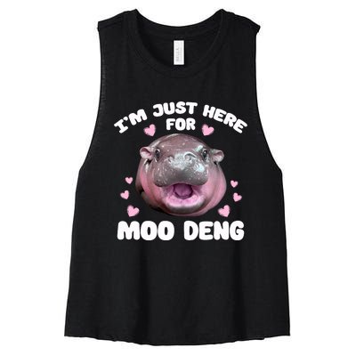 IM Just Here For Moo Deng Cute Baby Hippo Bouncy Souvenir Women's Racerback Cropped Tank