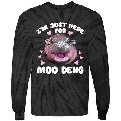 IM Just Here For Moo Deng Cute Baby Hippo Bouncy Souvenir Tie-Dye Long Sleeve Shirt