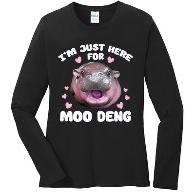 IM Just Here For Moo Deng Cute Baby Hippo Bouncy Souvenir Ladies Long Sleeve Shirt