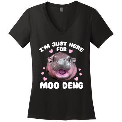 IM Just Here For Moo Deng Cute Baby Hippo Bouncy Souvenir Women's V-Neck T-Shirt