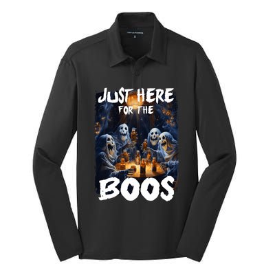 Im Just Here For The Boos Ghost Funny Halloween Silk Touch Performance Long Sleeve Polo