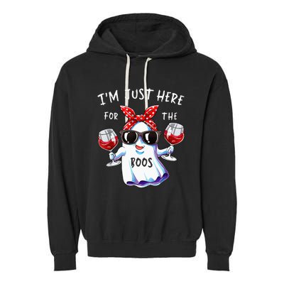 Im Just Here For The Boos Ghost Halloween Funny Novelty Garment-Dyed Fleece Hoodie