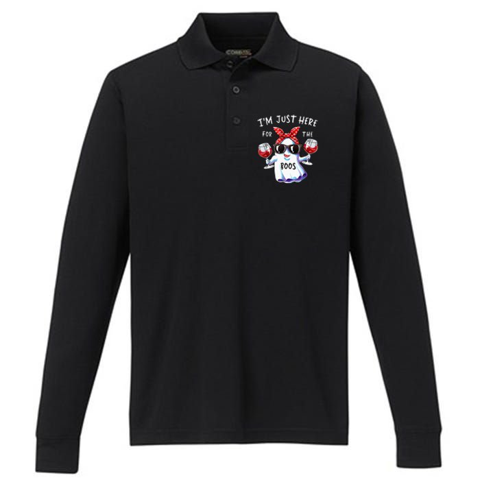 Im Just Here For The Boos Ghost Halloween Funny Novelty Performance Long Sleeve Polo