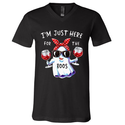 Im Just Here For The Boos Ghost Halloween Funny Novelty V-Neck T-Shirt