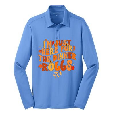 I'm Just Here For The Dinner Rolls Funny Fall Thanksgiving Silk Touch Performance Long Sleeve Polo