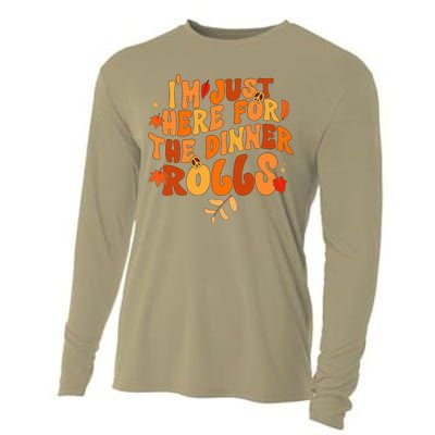 I'm Just Here For The Dinner Rolls Funny Fall Thanksgiving Cooling Performance Long Sleeve Crew