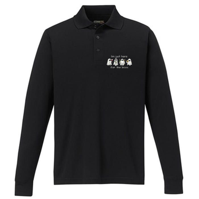 IM Just Here For The Boos Funny Halloween Ghost Performance Long Sleeve Polo