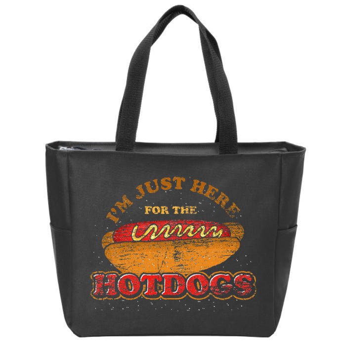 Im Just Here For The Hot Dogs Funny Foodie Weiner Hot Dog Zip Tote Bag