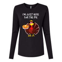 I'm Just Here for the Pie Turkey Pumpkin Pie Thanksgiving Womens Cotton Relaxed Long Sleeve T-Shirt