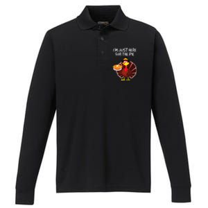 I'm Just Here for the Pie Turkey Pumpkin Pie Thanksgiving Performance Long Sleeve Polo