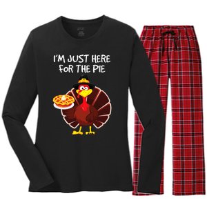 I'm Just Here for the Pie Turkey Pumpkin Pie Thanksgiving Women's Long Sleeve Flannel Pajama Set 