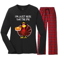 I'm Just Here for the Pie Turkey Pumpkin Pie Thanksgiving Women's Long Sleeve Flannel Pajama Set 